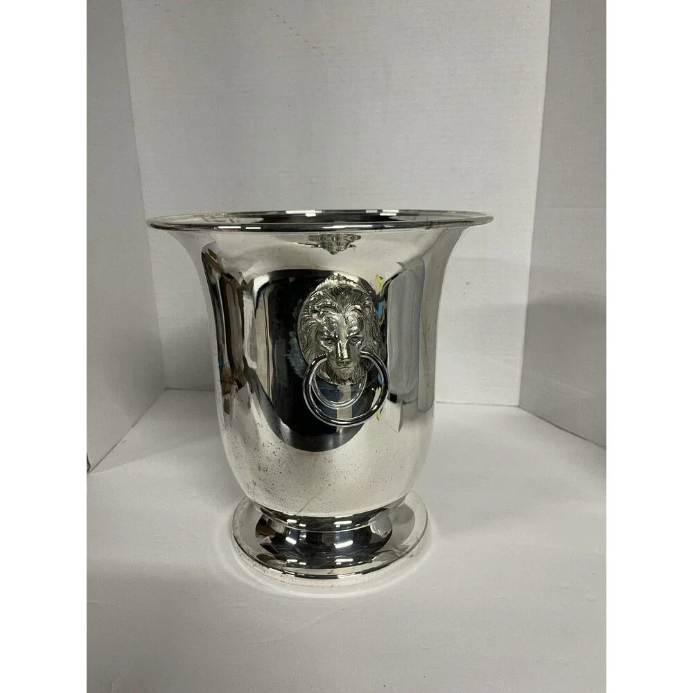 Reed & Barton Silver Champagne Bucket Wine Cooler NIB W/liner Lions Head Handles